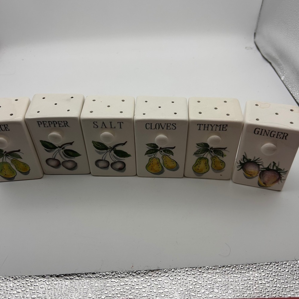 Vintage Japan Ceramic Spice Shaker Set 6pc Fruit Motif Salt Pepper Allspice